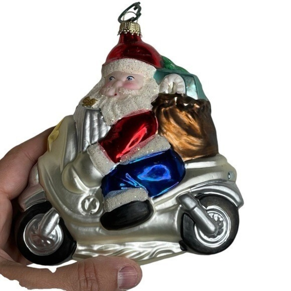 Dillards Trimmings Santa on Scooter Glass Christmas Ornament Germany 727T4730